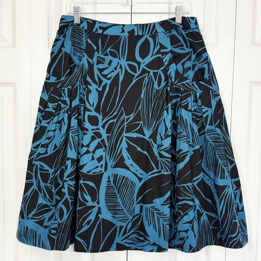 NWT a.n.a Black Tropical Leaf Print A-Line Midi Skirt w/ Pockets 10